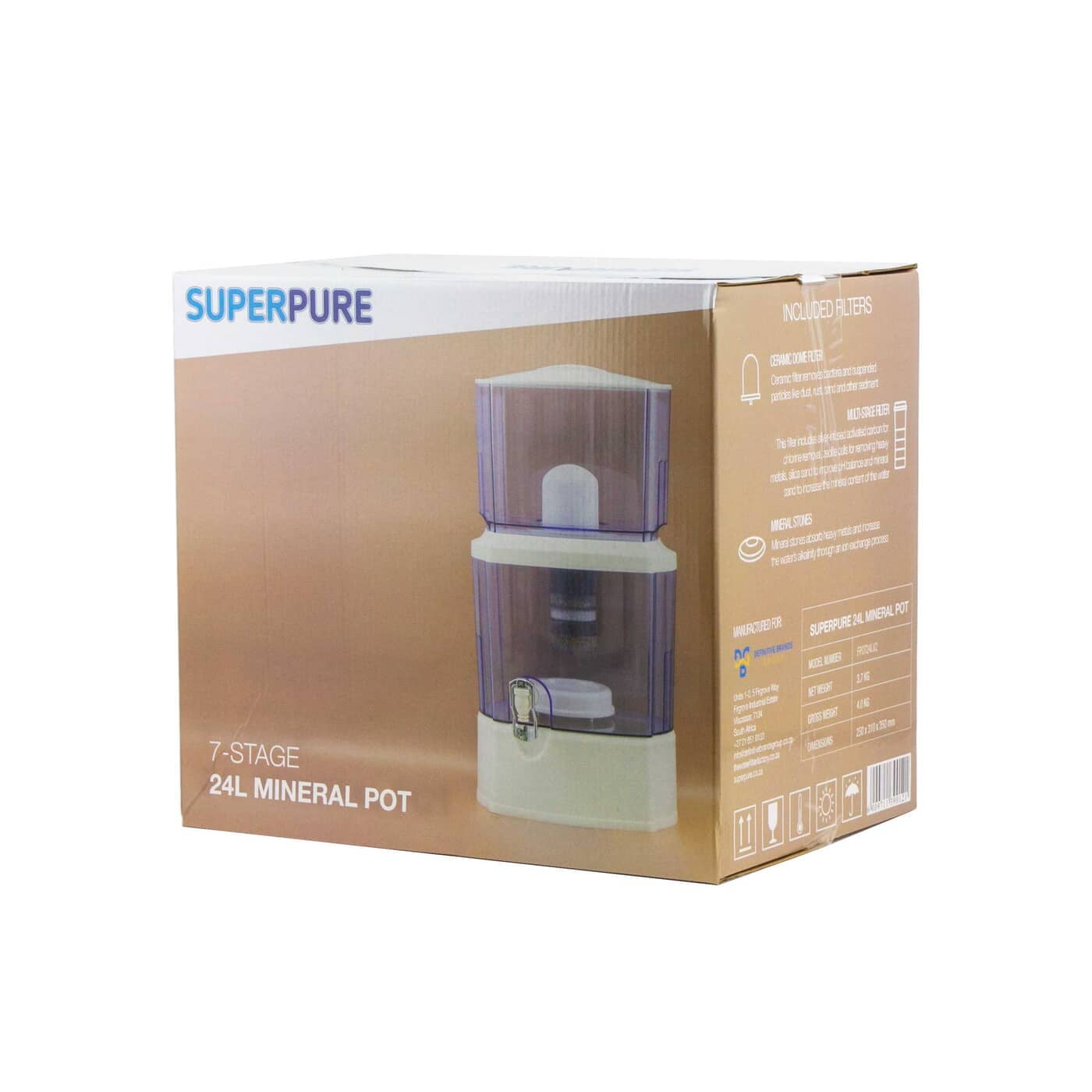 SUPERPURE 24L Water Dispenser with Filters & Mineral Pot