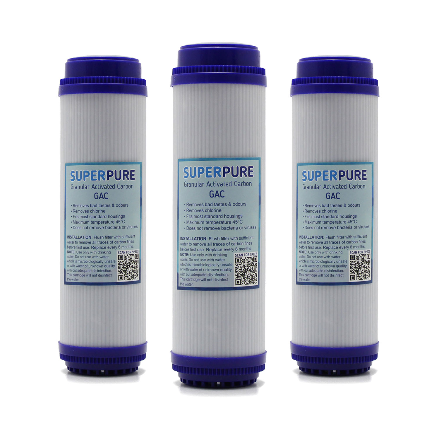 SUPERPURE 10 inch Granular Activated Carbon Filter (3 Pack)