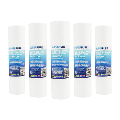 SUPERPURE 10 inch Melt Blown Sediment Filter - 5 Micron (5 Pack)