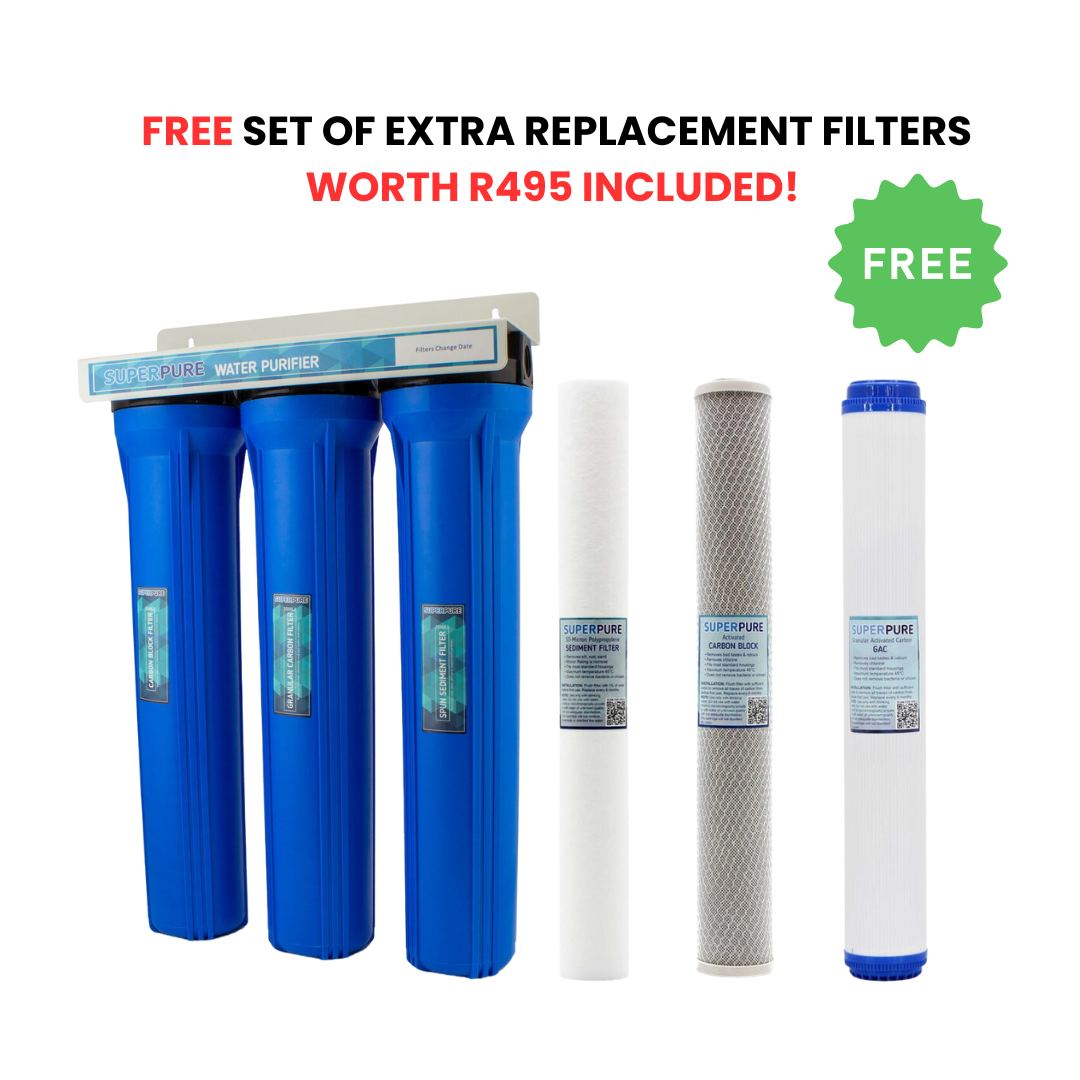 SUPERPURE 3-Stage Whole House Filter (Slimline) on Wall Bracket with Premium Replacement Filters