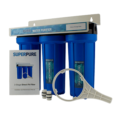 SUPERPURE 1/2inch Direct Fit 3-Stage Under Counter Unit with Granular Activated Carbon & Carbon Block Filter