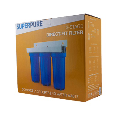 SUPERPURE 1/2inch Direct Fit 3-Stage Under Counter Unit with Granular Activated Carbon & Carbon Block Filter
