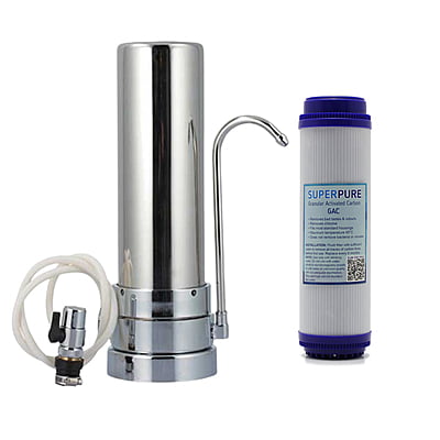 SUPERPURE Stainless Steel Counter-Top Filter with Granular Activated Carbon Filter